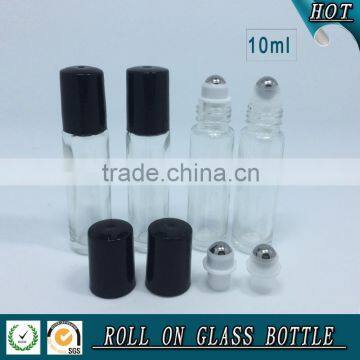 10ML Clear Glass Roll on Bottle With Black Plastic Cap And Stainless Steel Roller Ball