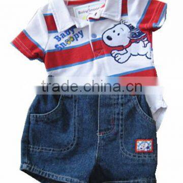 baby polo rompers with stripe denim short carters baby's clothing set