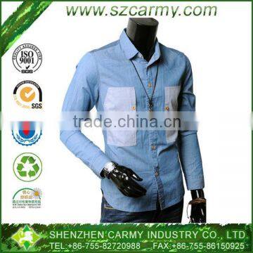 100% cotton Korea style shirt with turned-down collar long sleeve contrast cuff and button closure type