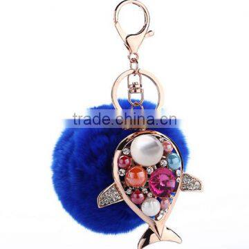 Rabbit fur ball accessory bag keychain with whale charm                        
                                                Quality Choice
