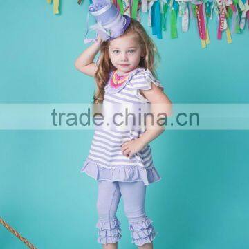 China Cheap Wholesale Toddler Girl Summer Short Sleeve Chevron Ruffle Pant Boutique Outfit Set photo-2