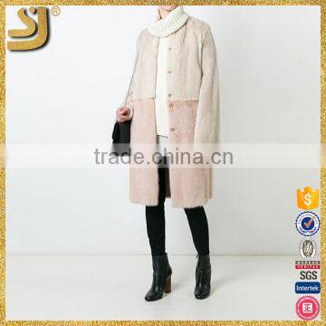 OEM factory price collarless fur coat, trench style long women fur coat