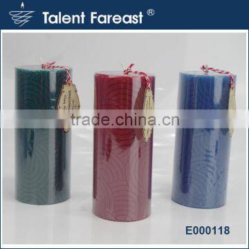 Chinese elements embossed pillar candle, solid-colored decorative candle with flat top pillar shaped