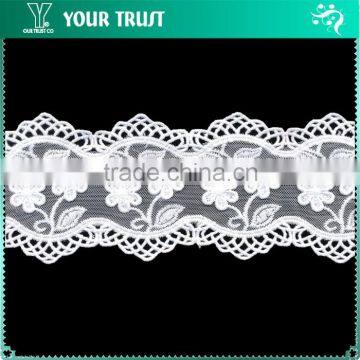 Width 6.0 Centimeter Wavy Flower Mesh White Polyester Trimming Lace