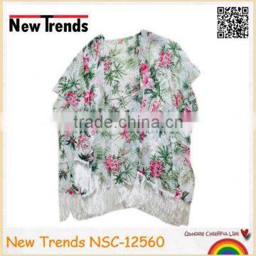 Tropical palm and floral printing kimono shawl