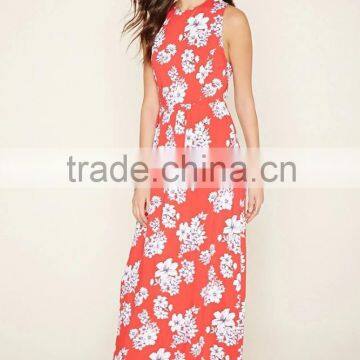 2016 Fashion Printed Floral Cutout-Back Maxi Dress For Women