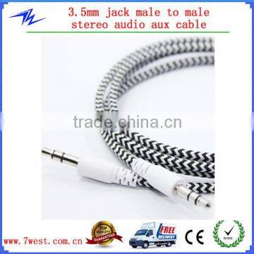 New Colorful Fabric Braided 3.5mm 4 Pole Male to Male Record Car Aux Audio Cable headphone connect Cord