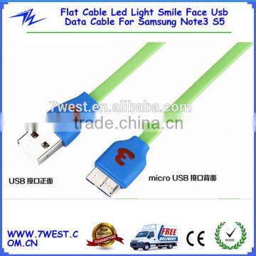 Flat Cable Led Light Smiling Face Usb Data Cable For Samsung Note3 S5