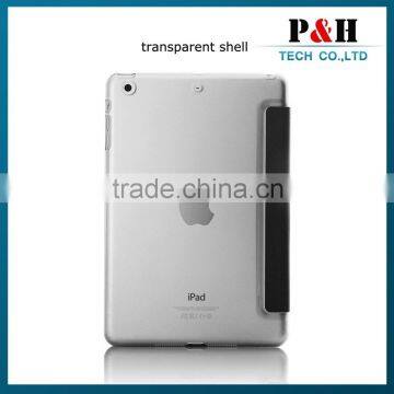 3 fold stand silk leather + transparent PC case for apple ipad mini 2