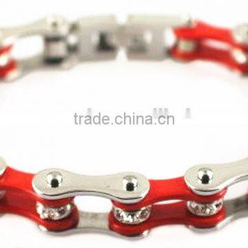 YM042 Fashion Red & Silver Color Ladies Bike Chain Motorcycle Bracelets Stainless Steel Ladies Bike Jewelry