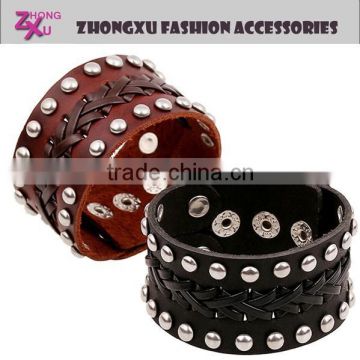 custom new punk big mens braided leather bracelet