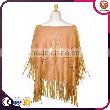 Fashion faux suede pure color shawl wholesale poncho