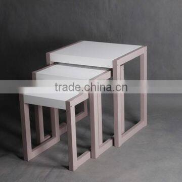 Living room furniture white coffee table wooden nesting table