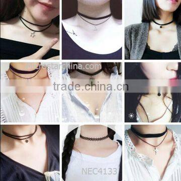 2016 Fashion Black Velvet Layer Chain Stretch Tattoo Choker Necklace Gold Layered Chain Necklace Quality Choice photo-4