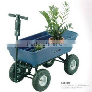 2015 high quality small Manual Plastic Four Wheeler Garden Cart