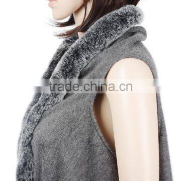 New Production Cashmere Cape With Fur Trim Rabbit Fur Trim Fur Shawl KZ150097 photo-3