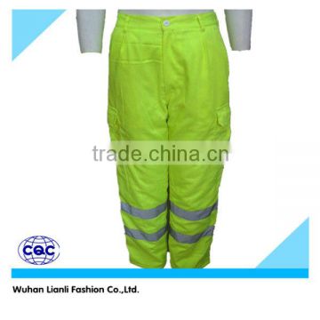 Fluroscent yellow safety pants with high visibility reflective tape