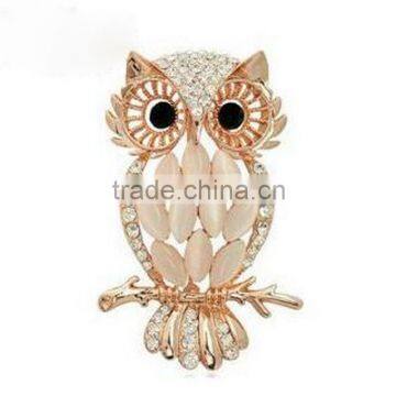 Prcious Colorful Opal Women Brooches Micro Pave Setting Crystal Owl Gold Silver Plated Clothes Pin Clasp