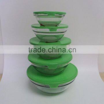 5 pcs heat resistant glass bowl set with different color lid