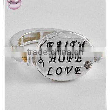 Two-tone love faith hope Stretch Message Ring