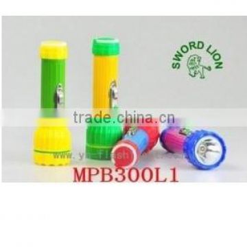 Plastic head & tail metal body flashlight