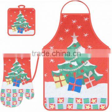 christmas printed cotton kitchen apron set pot holder oven mitten home textile china suppliers