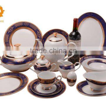 Fine bone china dinnerware set of embossed gold design for 12 persons