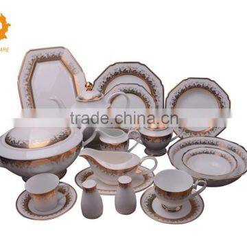 Gold porcelain dinnerware set for 12 persons in square shape