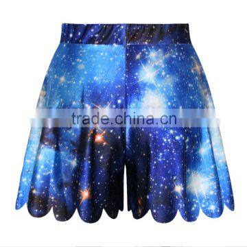 Drop shipping Women Shorts Polyester and Spandex Pants Blue Galaxy Print N14-14