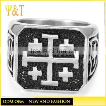 China factory Jerusalem Cross Rings Stainless Steel Retro Vintage Religious Five Wounds of Jesus (HF-033)