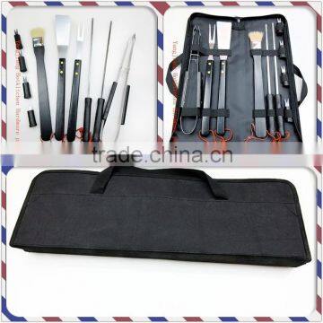 pack portable 10-piece oxford bag wooden handle bbq grill tool set bbq tools set