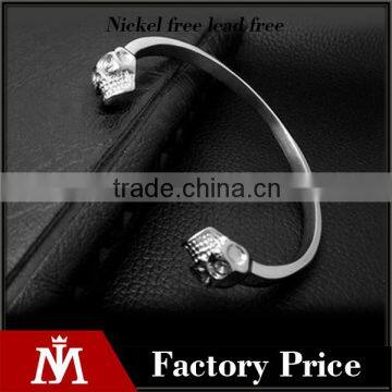 C shape antique silver vintage engraved wire skull head stainless steel bangles