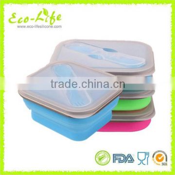 Food Safe 600ML Silicone Collapsible Lunch Box, Foldable Container For Microwave