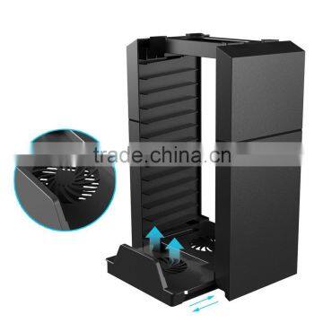 Multi-functional Vertical Stand With Built-in Cooling Fan & 12 Game Disc Slot Plus Controller Charger Dock For PS4 / Slim / Pro