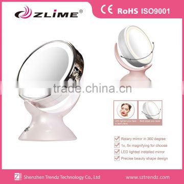 Double side 1X/5X lighted desktop makeup mirror