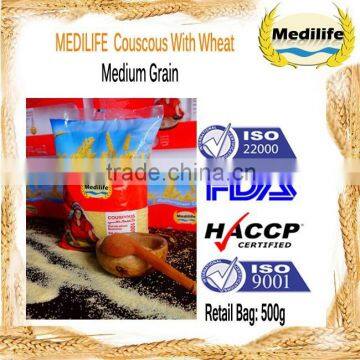 Medilife Couscous, 100 % Durum Wheat Semolina Flour, Couscous Bag 500 g, Medium Grain Couscous.