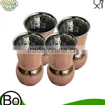 Set of-4, Hand Hammered Outside Copper Inside Stainless Steel Tumbler,Copper Muglai Matka Glass