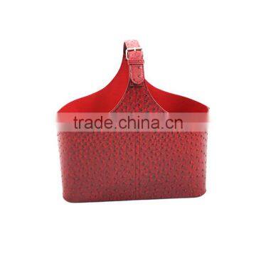 Multipurpose Red PVC Leather Magazine Storage Basket photo-2