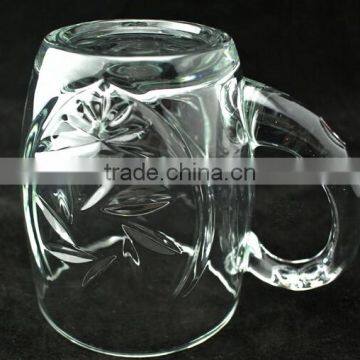 Embossed Flower Logo Glass Mug Transparent Glass Mug Cheap Glass Mug photo-4