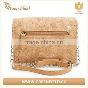 Natural Portugal Rustic Cork Bag Handbag Shoulder Bag With Metallic Chain Shoulder Starps photo-2