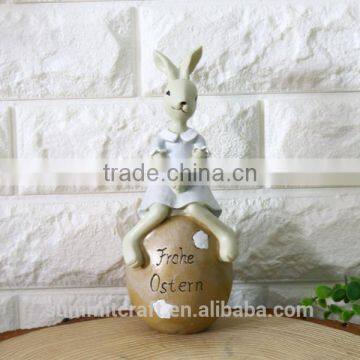 Resin Bunny Sitting on Egg Figurine Easter Decoration photo-3