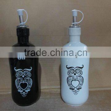 Ceramic owl design oil olive vinegar bottle set