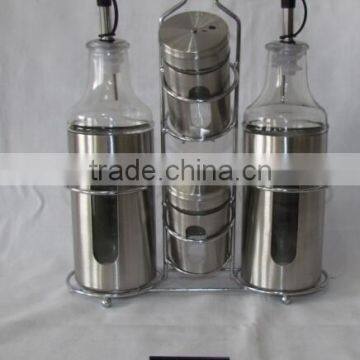 4 Pieces Mat Shinning Stainless Steel Coated Salt Pepper Oil Vinegar With Metal Stand photo-2