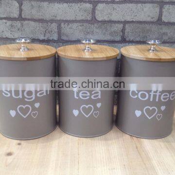 Set of 3 Kitchen Round Metal Storage Canisters for Tea Sugar Coffee photo-3