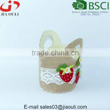 Nice Design With Jute Cover and Felt Strawberry Non Woven Fabric Basket for Flowers photo-4
