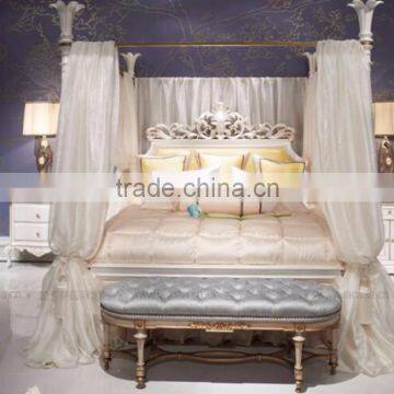 Royal Elegant English Style Victorian Silver Floral Painted Solid Wood Crown Bed With Matching Bedroom Items BF12-05244a photo-4