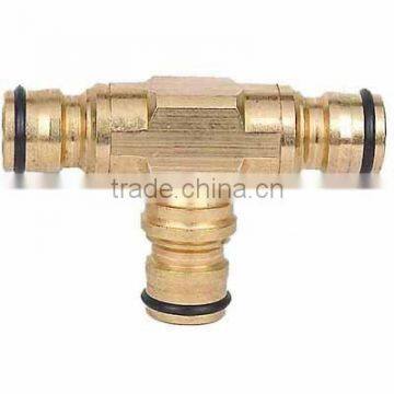 Solid brass EU standard quick hose connector 1/2" 5/8" 3/4" hose regular high quality big volume T shape 3 way coupling