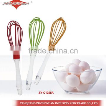 Food grade egg tool silicone coated head wires egg whisk with plastic handle