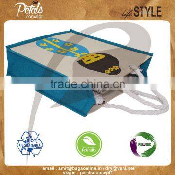 Printed Canvas Three Bottle Wine Bag With Twisted Rope Handle photo-3