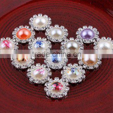 2016 Top Fashion Flower Printed Rhinestone Around Pearl Button photo-5